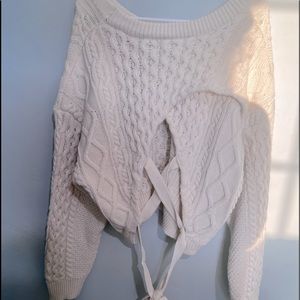 Cream colored tie back sweater, brand new, size small/medium